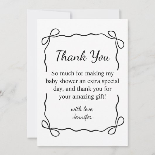 Elegant script baby shower minimalistische foto bedankkaart (Achterkant)