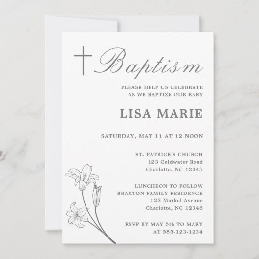 Elegant script Baby Witte doop uitnodiging (Voorkant)