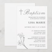 Elegant script Baby Witte doop uitnodiging (Voorkant / Achterkant)