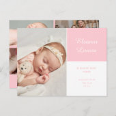Elegant script babysjabloon roze geboorte aankondigingskaart (Voorkant / Achterkant)