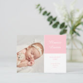 Elegant script babysjabloon roze geboorte aankondigingskaart (Staand voorkant)