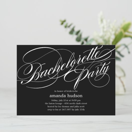 Elegant Script Bachelorette Party Invitation Kaart (Staand voorkant)