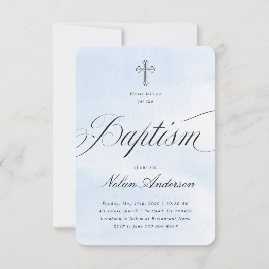 Elegant Script Baptism Invitation Kaart (Voorkant)