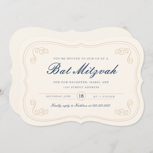 Elegant script Bat Mitzvah Kaart (Voorkant / Achterkant)