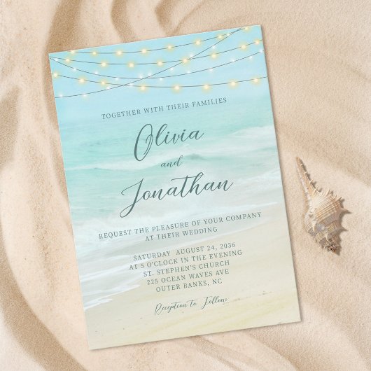 Elegant Script Beach Ocean Wedding Kaart