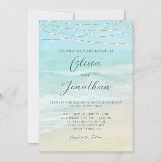 Elegant Script Beach Ocean Wedding Kaart (Voorkant)
