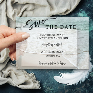Elegant Script Beach Sla de datum op Vellum Uitnodigingen