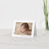 Elegant Script Bedankt Foto geboorteaankondiging (Voorkant)