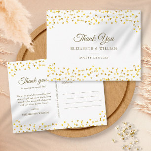 Elegant script bedankt Gold Love Hearts Confetti Briefkaart