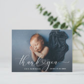elegant script bedankt je geboortemededeling kaart (Staand voorkant)