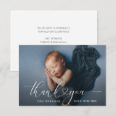 elegant script bedankt je geboortemededeling kaart (Voorkant / Achterkant)