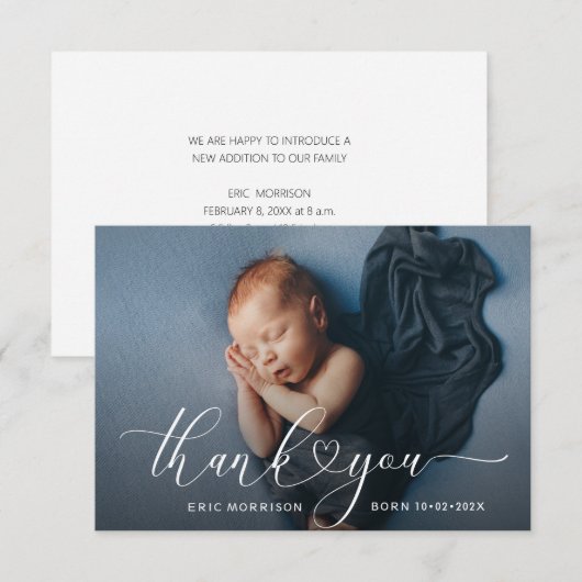 elegant script bedankt je geboortemededeling kaart (Voorkant / Achterkant)