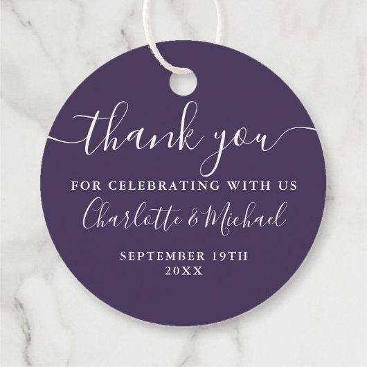 Elegant Script Bedankt Paarse Bruiloft Bedankjes Labels (Achterkant)