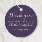 Elegant Script Bedankt Paarse Bruiloft Bedankjes Labels (Voorkant)