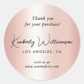 Elegant Script Bedankt Roze Goud Ronde Sticker (Voorkant)
