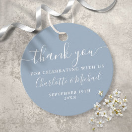 Elegant Script Bedankt Stofblauw Bruiloft Bedankjes Labels
