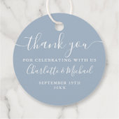 Elegant Script Bedankt Stofblauw Bruiloft Bedankjes Labels (Achterkant)