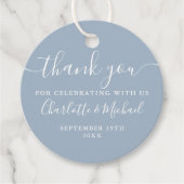 Elegant Script Bedankt Stofblauw Bruiloft Bedankjes Labels (Voorkant)
