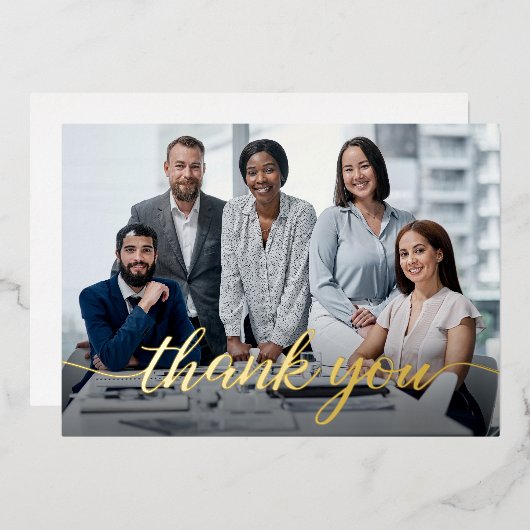 Elegant script Bedankt Team Photo Business Folie Feestdagenkaart (Voorkant / Achterkant)