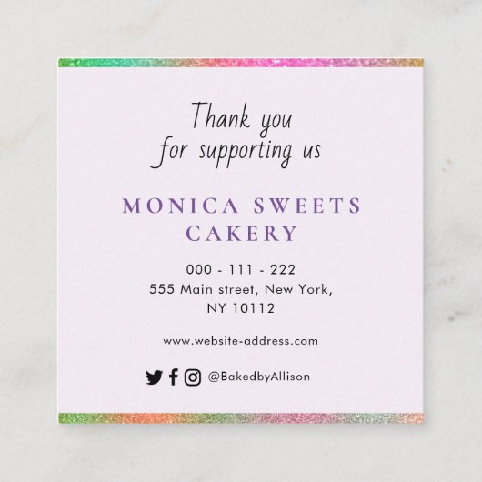 Elegant script bedankt vierkante visitekaartje (Achterkant)