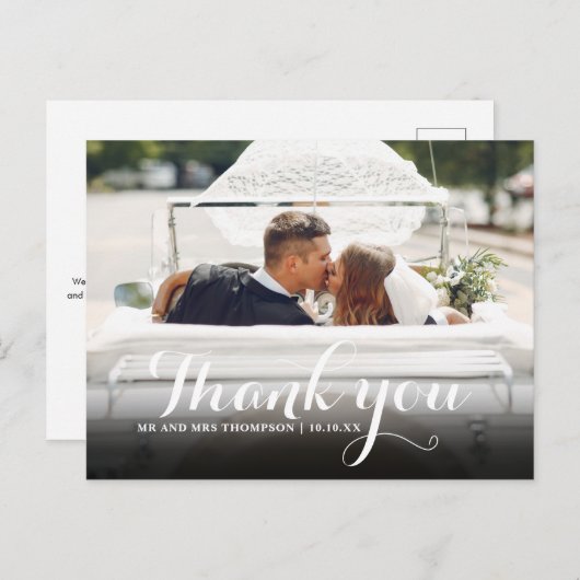 Elegant Script Bedankt voor je bruiloft foto Briefkaart (Voorkant / Achterkant)