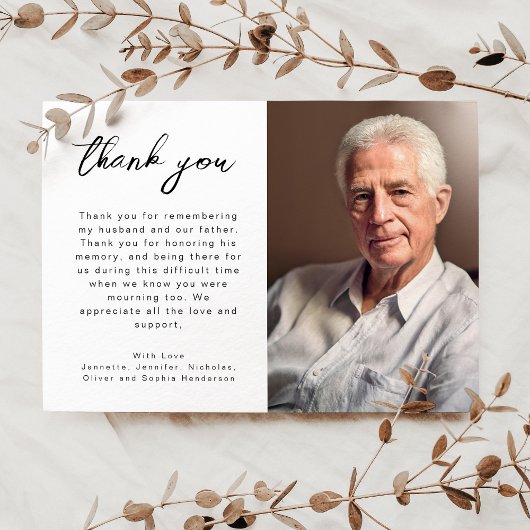 Elegant script begrafenisfoto bedankkaart