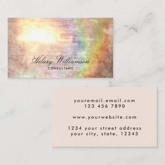 Elegant Script beige Holografen textuur. Visitekaartje (Voorkant / Achterkant)