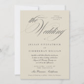 Elegant script beige houtskool formeel de bruiloft kaart (Voorkant)