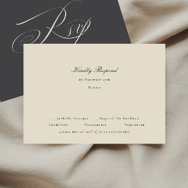 Elegant script beige houtskool formeel de bruiloft RSVP kaartje