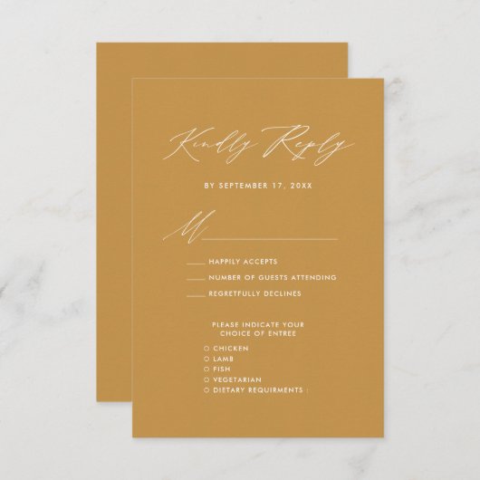 Elegant Script Beige Minimalistisch Chique Bruilof RSVP Kaartje (Voorkant / Achterkant)