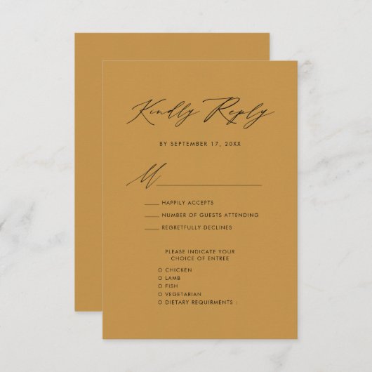 Elegant Script Beige Minimalistisch Chique Bruilof RSVP Kaartje (Voorkant / Achterkant)