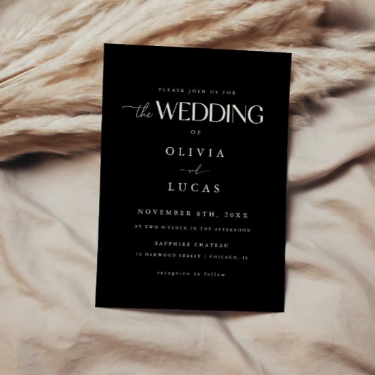 Elegant script belettering zwarte bruiloft kaart