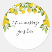 Elegant Script Bericht Citroen Bloesem Groenery Ronde Sticker (Voorkant)