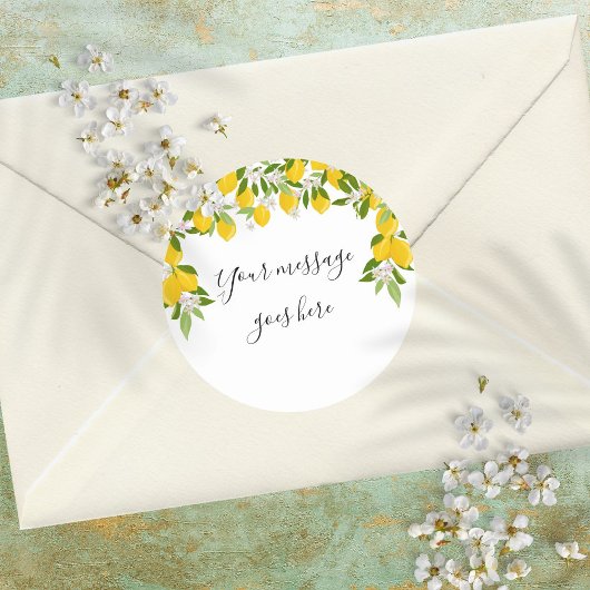 Elegant Script Bericht Citroen Bloesem Groenery Ronde Sticker