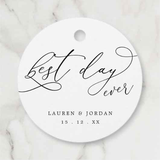 Elegant Script Beste dag ooit bruiloft Bedankjes Labels (Achterkant)