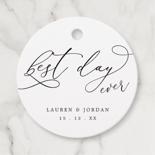 Elegant Script Beste dag ooit bruiloft Bedankjes Labels (Voorkant)