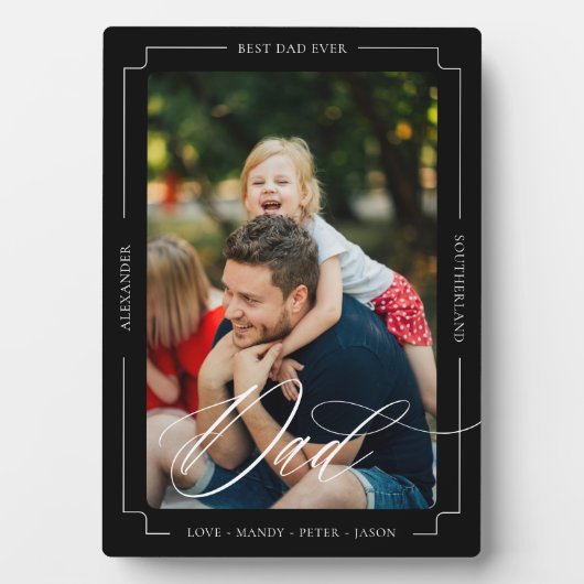Elegant Script Beste papa ooit aangepaste foto aan Fotoplaat (voorkant)