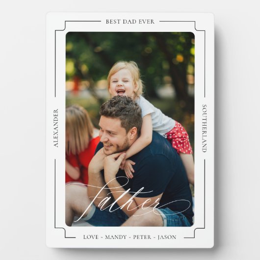 Elegant Script Beste vader ooit foto aandenken Fotoplaat (voorkant)