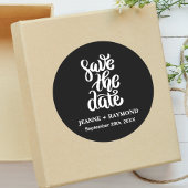 Elegant Script Bewaar de datum Boho Black Wedding Ronde Sticker