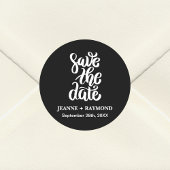 Elegant Script Bewaar de datum Boho Black Wedding Ronde Sticker
