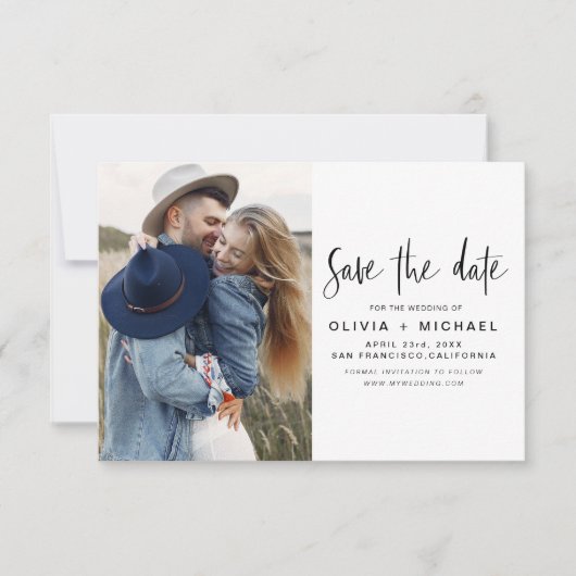 Elegant Script Bewaar de datum Foto Minimalistisch Save The Date (Voorkant)