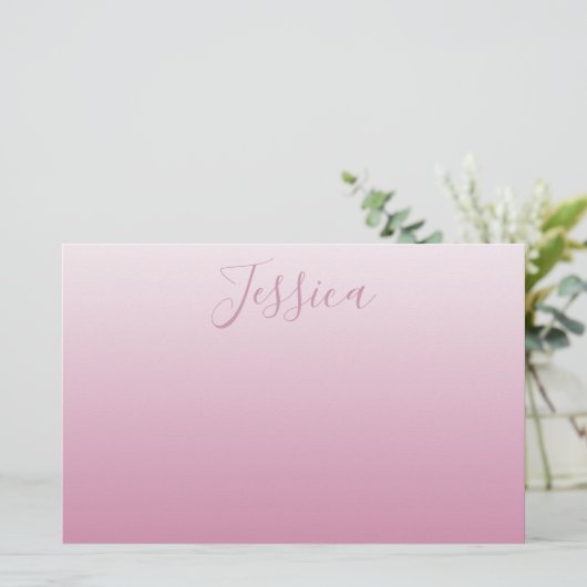 Elegant Script & bewerkbaar Roze (elke kleur) Ombr Briefpapier (Staand voorkant)