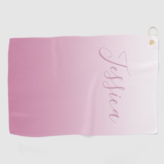 Elegant Script & bewerkbaar Roze (elke kleur) Ombr Golfhanddoek (Horizontaal)