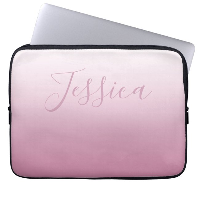 Elegant Script & bewerkbaar Roze (elke kleur) Ombr Laptop Sleeve (Voorkant)