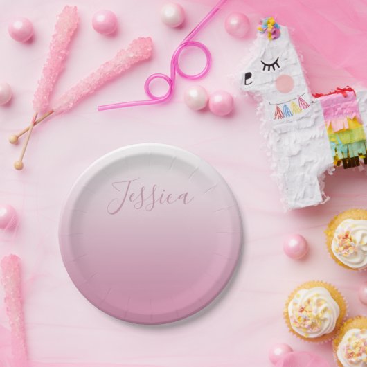 Elegant Script & bewerkbaar Roze (elke kleur) Ombr Papieren Bordje (Feest)