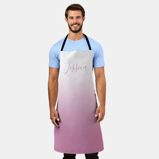 Elegant Script & bewerkbaar Roze (elke kleur) Ombr Schort (Gedragen)