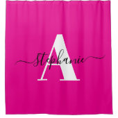 Elegant script Big Monogram Hot Pink Douchegordijn (Voorkant)