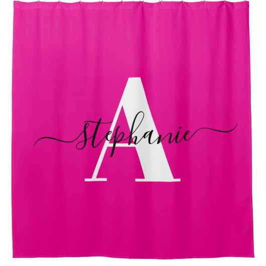 Elegant script Big Monogram Hot Pink Douchegordijn (Voorkant)