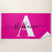 Elegant script Big Monogram Hot Pink Strandlaken (Voorkant)