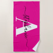 Elegant script Big Monogram Hot Pink Strandlaken (Voorkant)